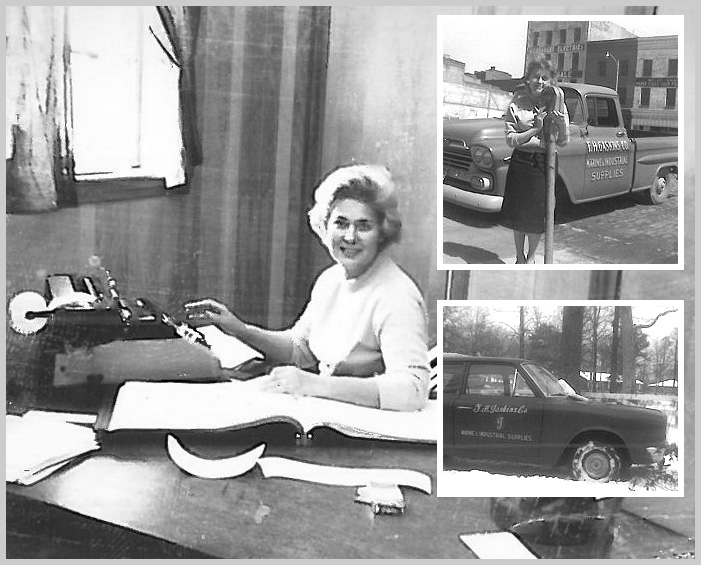 Doris Gaskins with 2 F.H. Gaskins Co. vehicles circa 1966